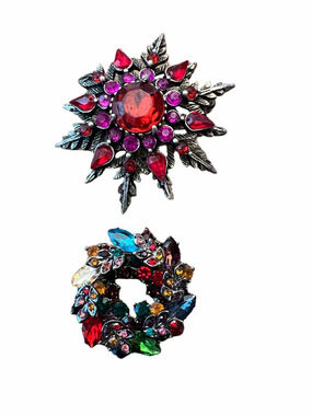 Vintage-Inspired Red and Multicolor Crystal Brooch Set - Women Jewelry